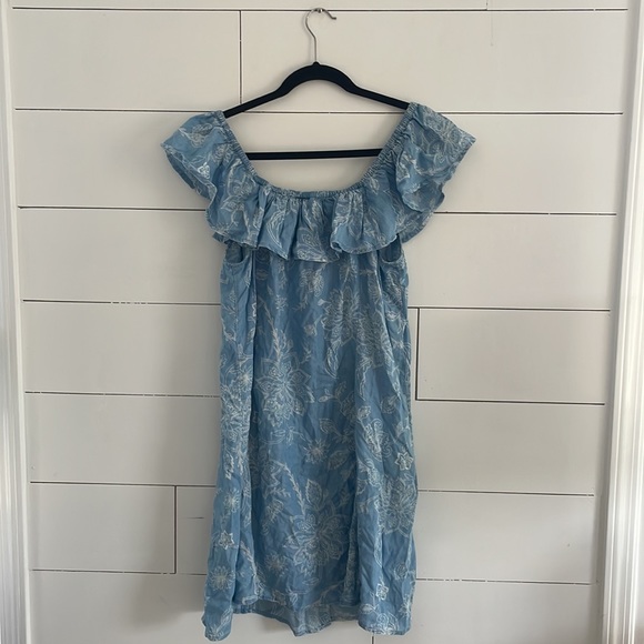 Mudd Floral Off The Shoulder Button Up Summer Sun Dress Blue/White XL #0069 - Picture 5 of 6